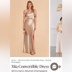 Mia Convertible Dress Shiny Satin Neutral Champagne Size Small